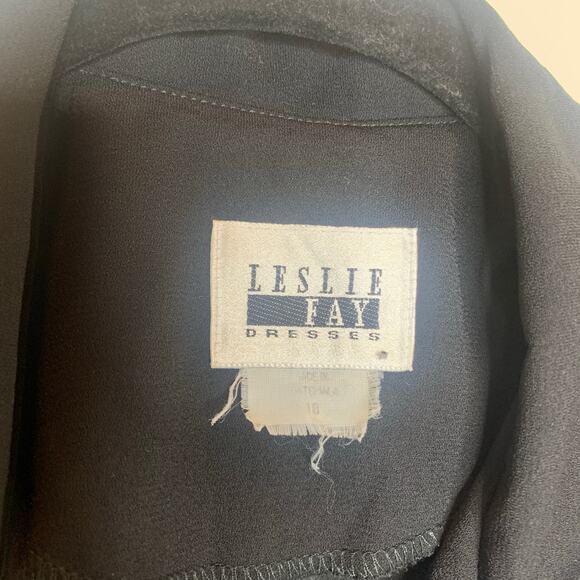 Leslie Fay Black Midi Dress Button Front Sz ? Medium - Picture 7 of 8